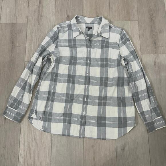 Talbots Women's Metallic Flannel Modern Classic Shirt - Chimney Plaid Size XL - Picture 2 of 7